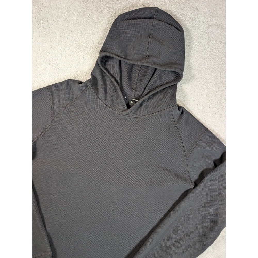 Public Rec Mens Waffle Knit Thermal Hoodie Black Raglan Pullover Size L